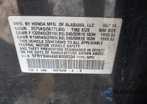 2014 Acura Mdx Technology Package from USA, damaged, VIN 5FRYD4H48EB050254